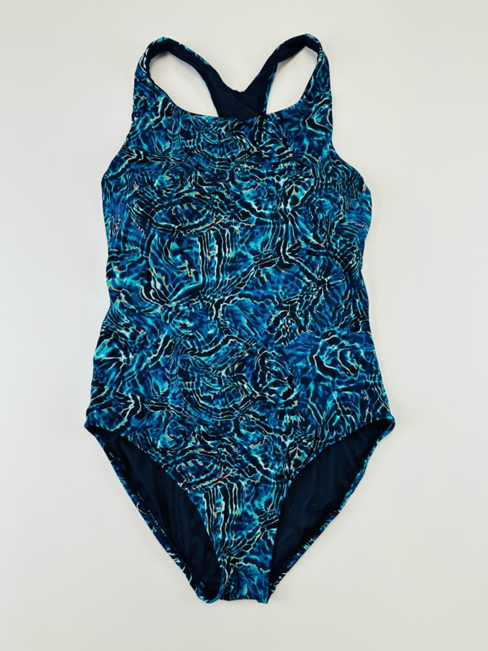 TYR Blue Water Print Swimsuit One Piece Racerback Large Active Swim